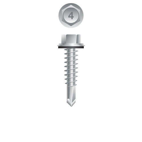 #12 Strong-Point Hex Washer Head w/Washer 12-14 x 1, 410 Stainless Steel