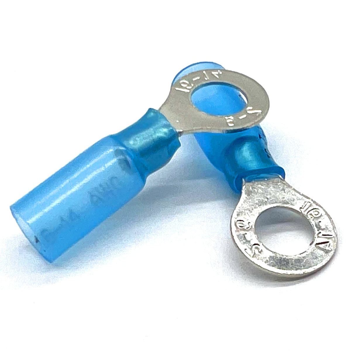 Blue Heat Shrink Marine Grade 1/4" Diameter Ring Connectors, AWG 16-14