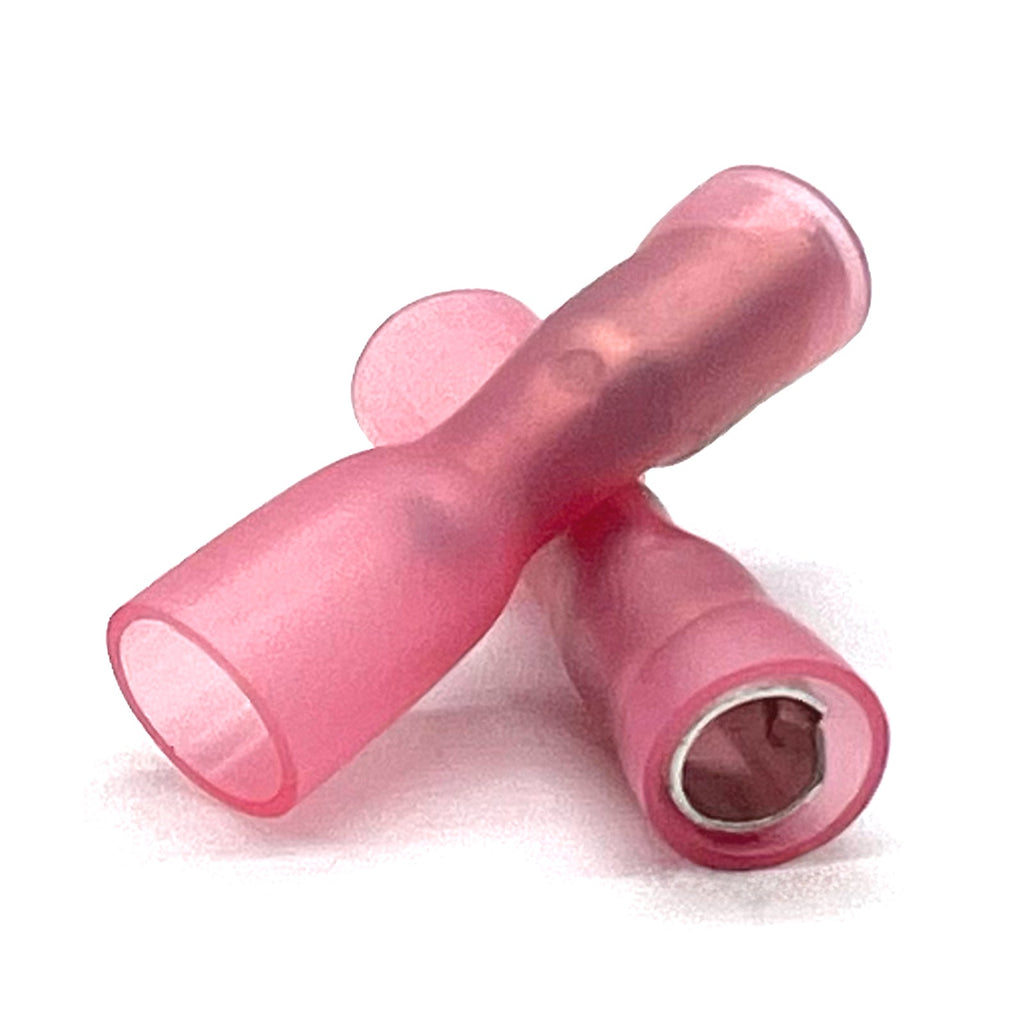 Red Heat Shrink Marine Grade Female Bullet Connectors, AWG 22-18