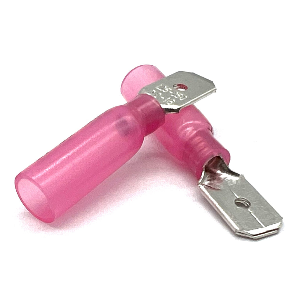 Red Heat Shrink Marine Grade Male Spade Connectors, AWG 22-16