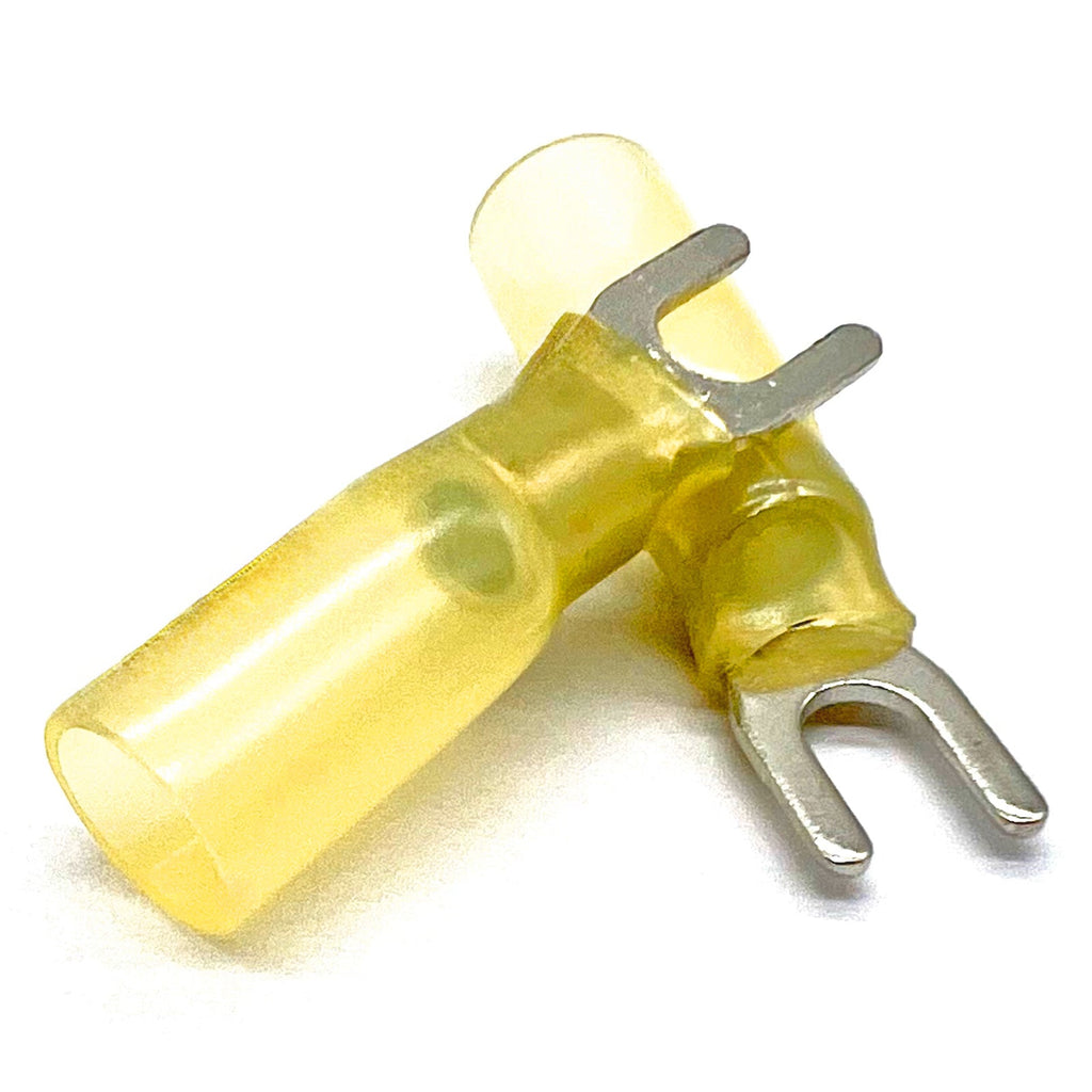Yellow Heat Shrink Marine Grade #10 U-Type Fork Connectors, AWG 12-10
