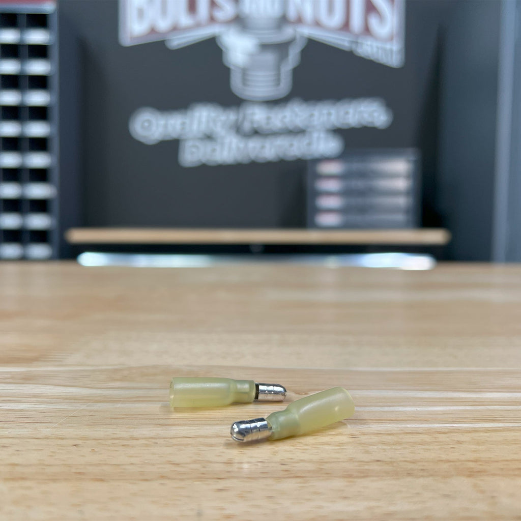 Yellow Heat Shrink Marine Grade Male Bullet Connectors, AWG 12-10