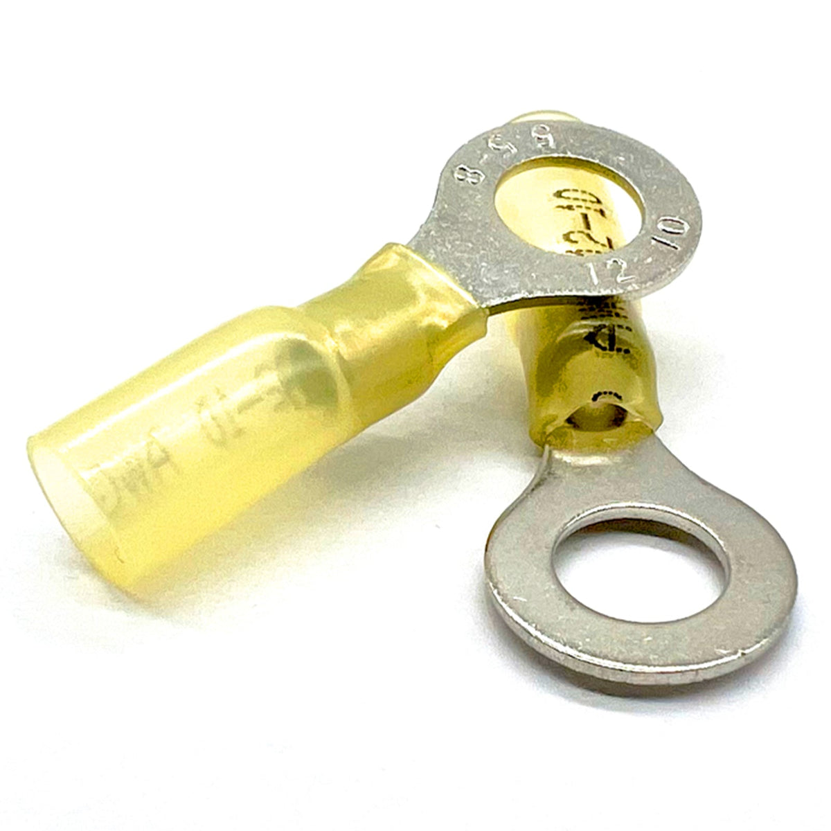 Yellow Heat Shrink Marine Grade 1/4" Diameter Ring Connectors, AWG 12-10