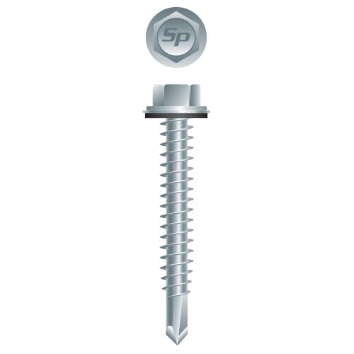 #12 Strong-Point Hex Washer Head w/Washer 12-14 x 4, Zinc