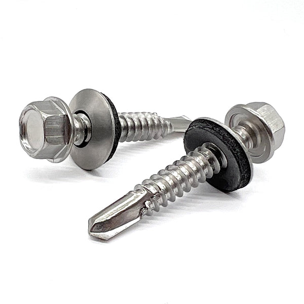 1/4"-14x1-1/4" 410 Stainless Steel Unslotted Hex Washer Head #3 Point Self Drilling Screws w/ Bonded Washers