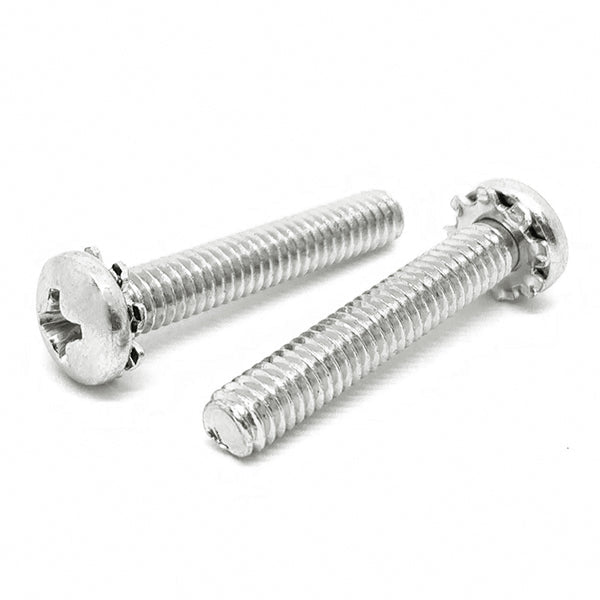 #8-32x1" 410 Stainless Steel External Tooth Sems Phillips Pan Head Machine Screws