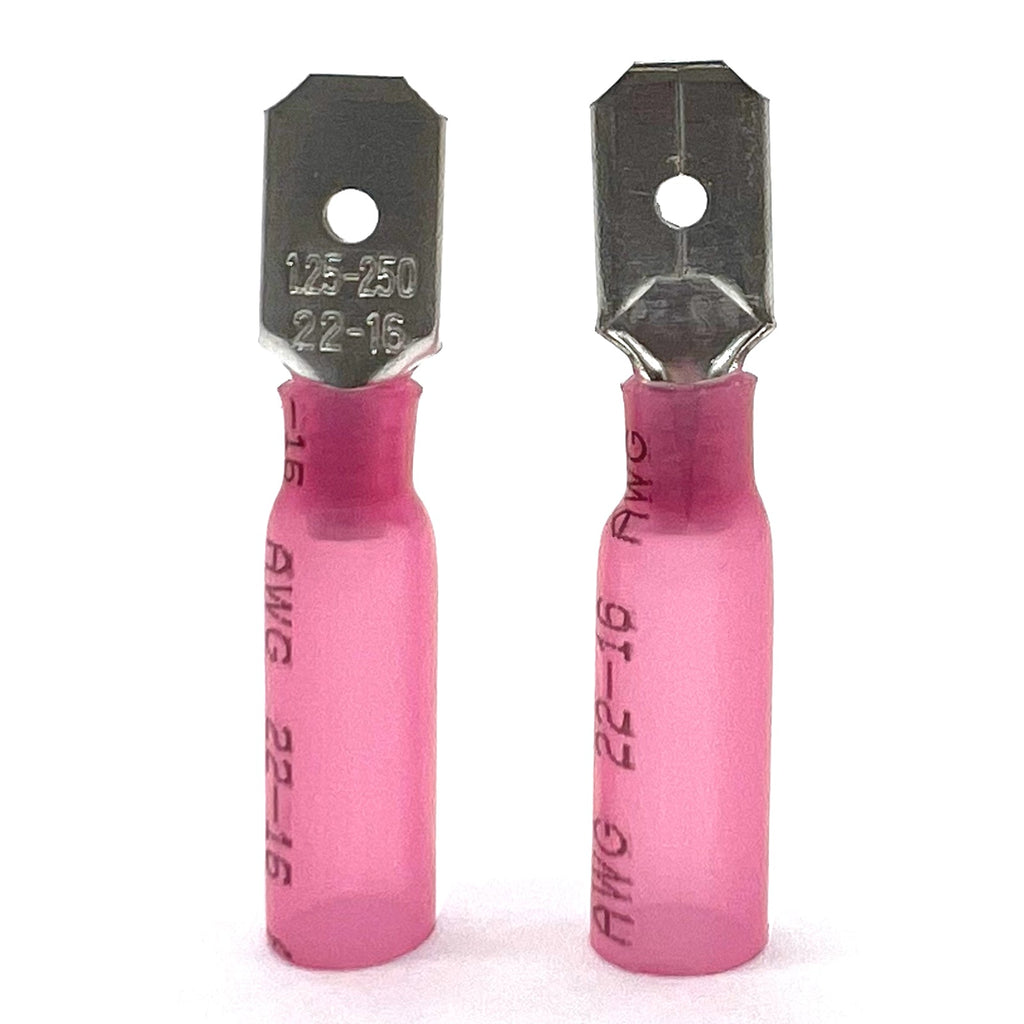 Red Heat Shrink Marine Grade Male Spade Connectors, AWG 22-16