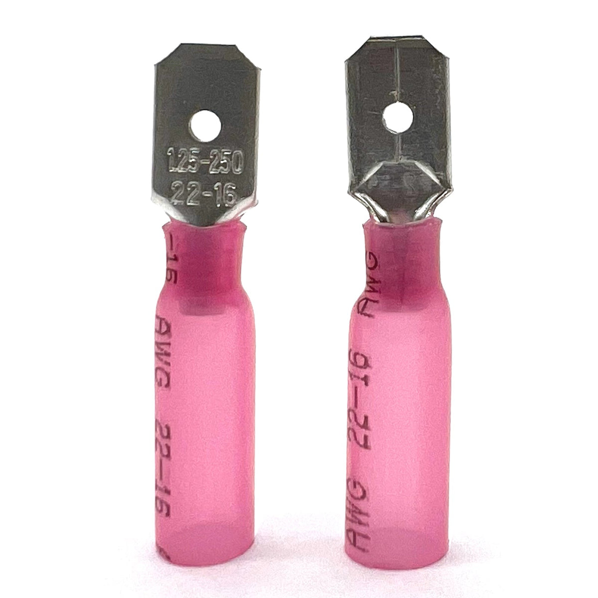 Red Heat Shrink Marine Grade Male Spade Connectors, AWG 22-16