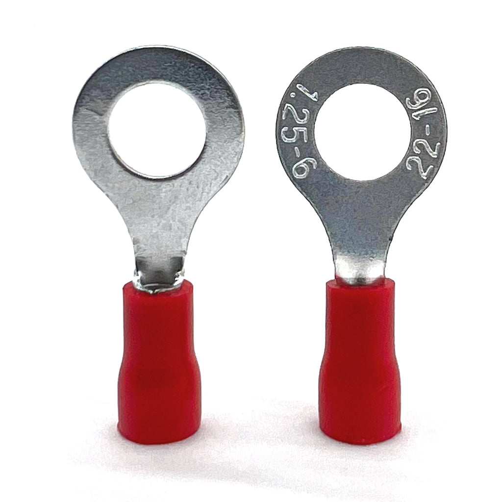 Red PVC/Vinyl #10 Diameter Ring Crimp Connector, AWG 22-16