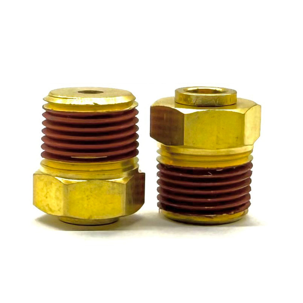 1/4" Tube to 1/8" NPT Straight Male Pipe Connector, Brass D.O.T. Push to Connect Air Brake Fitting with Red Acrylic Thread Sealant